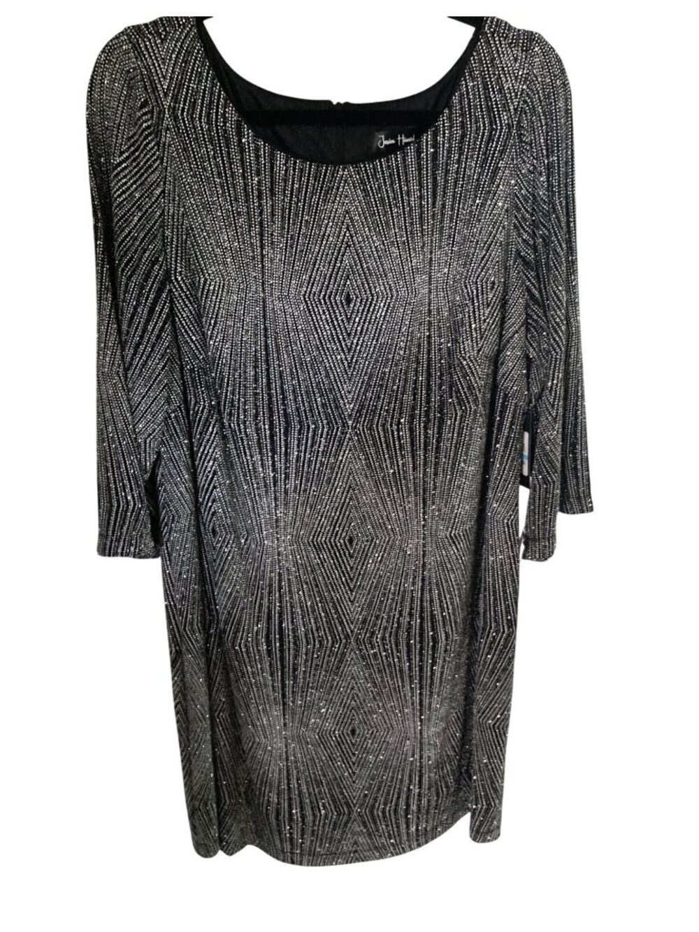 Jessica Howard Plus Size 3/4-Sleeve Glitter-Knit Sheath Dress Black 20W  NWT